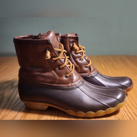 Sperry Girls Saltwater Boots Brown Leather Rain Girls 5 Womens Size 6.5 - Picture 1 of 15